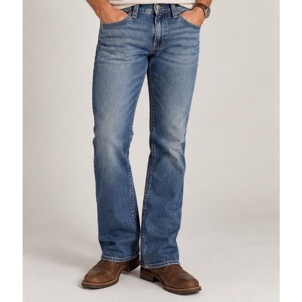True Religion Ricky Straight Leg Flap Pocket Jeans Blue Acid Wash Mens 32x31